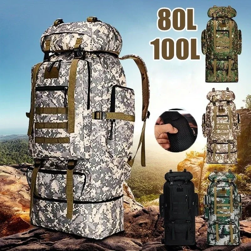 Фото 80л/100л альпинистская сумка, альпинистская сумка, тактические рюкзаки, большой рюкзак, уличные походные сумки для кемпинга, дорожные сумки №1