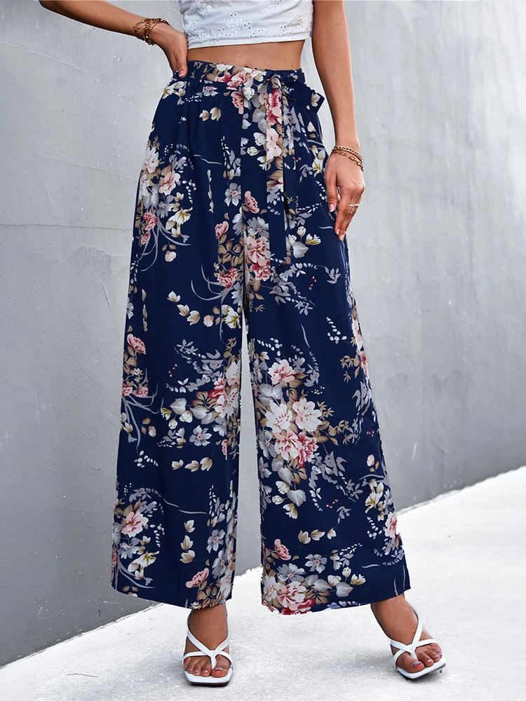 Casual Floral Print Women Wide Leg 