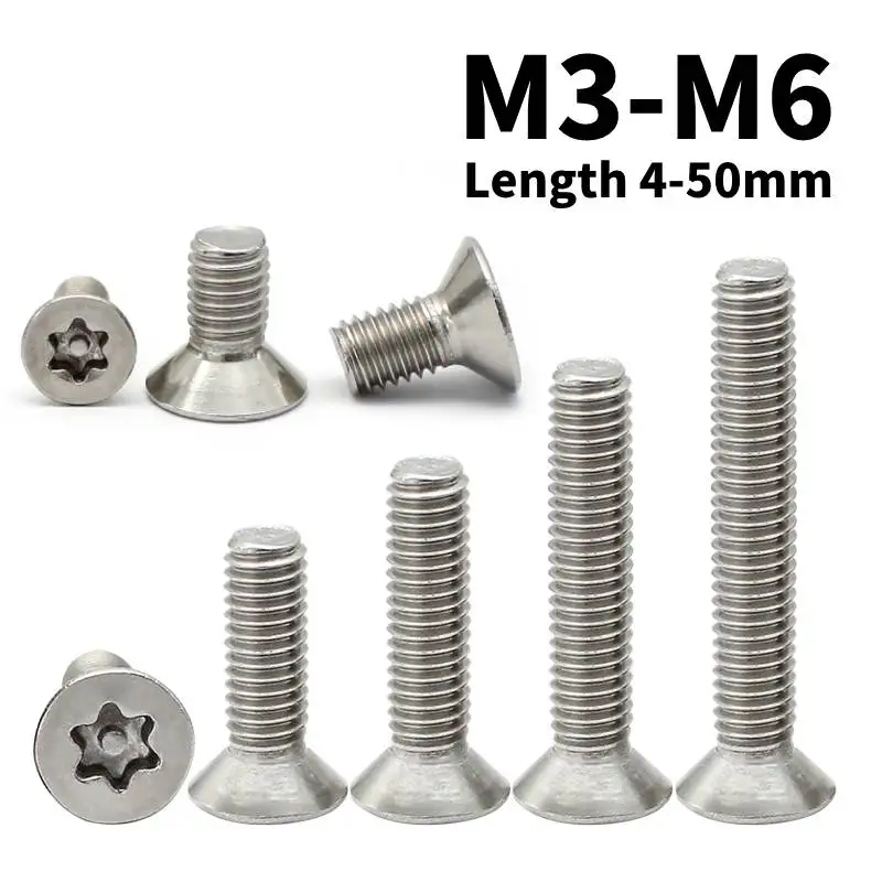 

M3 M4 M5 M6 304 Stainless Steel Flat Head Torx Security Screw Countersunk Head Torx Stud Machine Screw Length 4-50mm