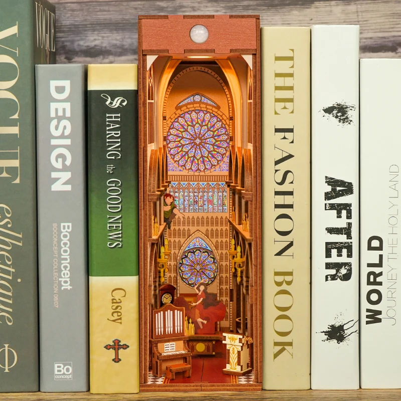 

DIY Simulation Fake Book Miniature Decoration Wooden Bookshelf Model The Notre Dame De Paris Induction Night Light Home Ornament