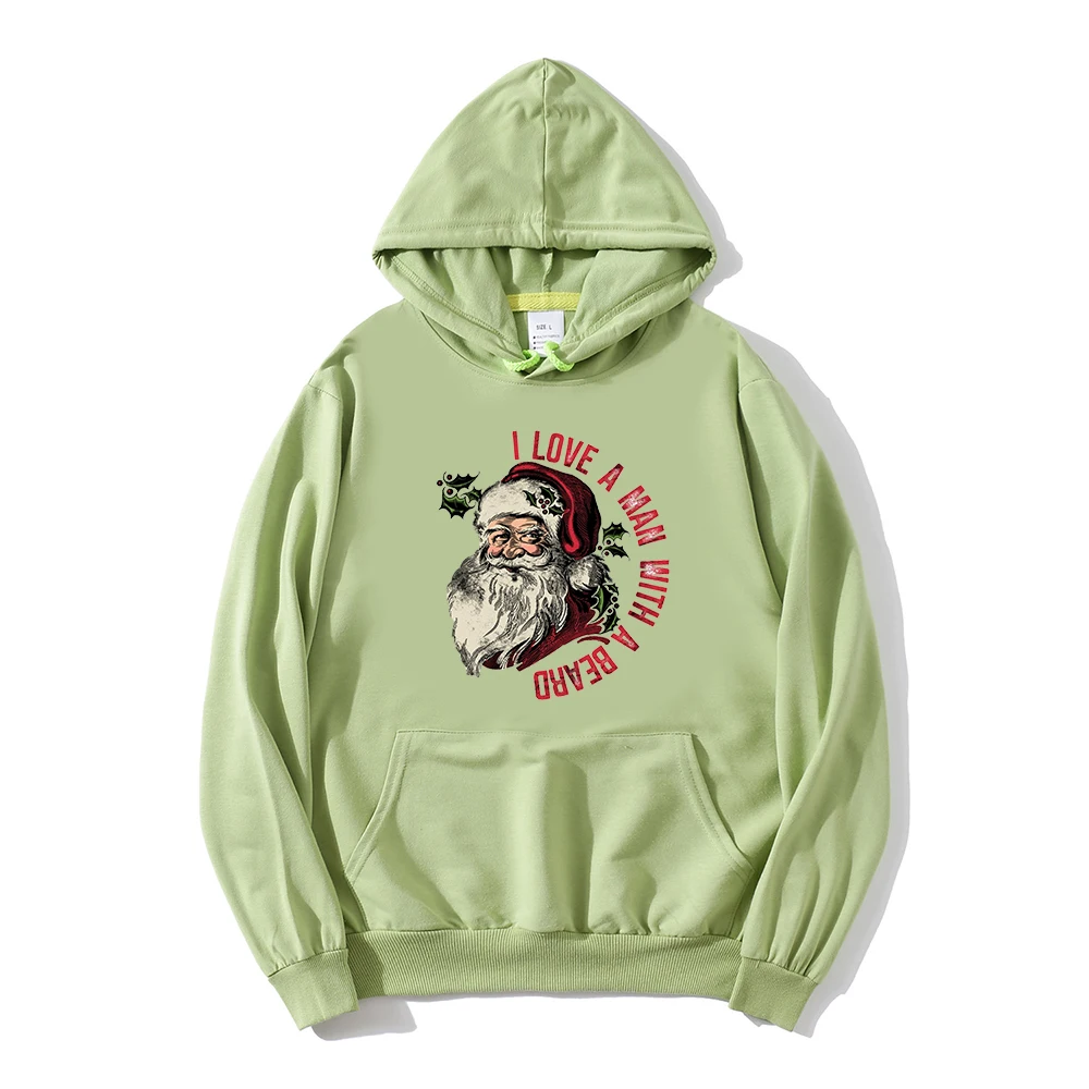 

I Love A Man with A Beard Santa Christmas Sweatshirt Funny Santa Winter Clothes Women Cute Christmas for Women Xmas Hoodie m