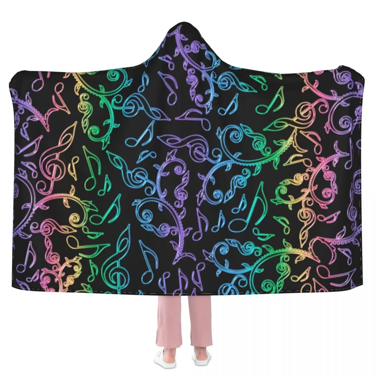 Rainbow Music Blanket Notes Pattern Cheap Big Hooded Bedspread Fleece For Photo Shoot Super Soft Blanket