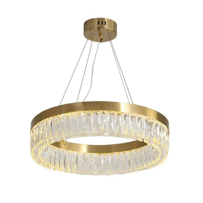 

Light luxury gold crystal chandelier simple living Room Iight postmodern circular ring personality art bar dining Room lamp