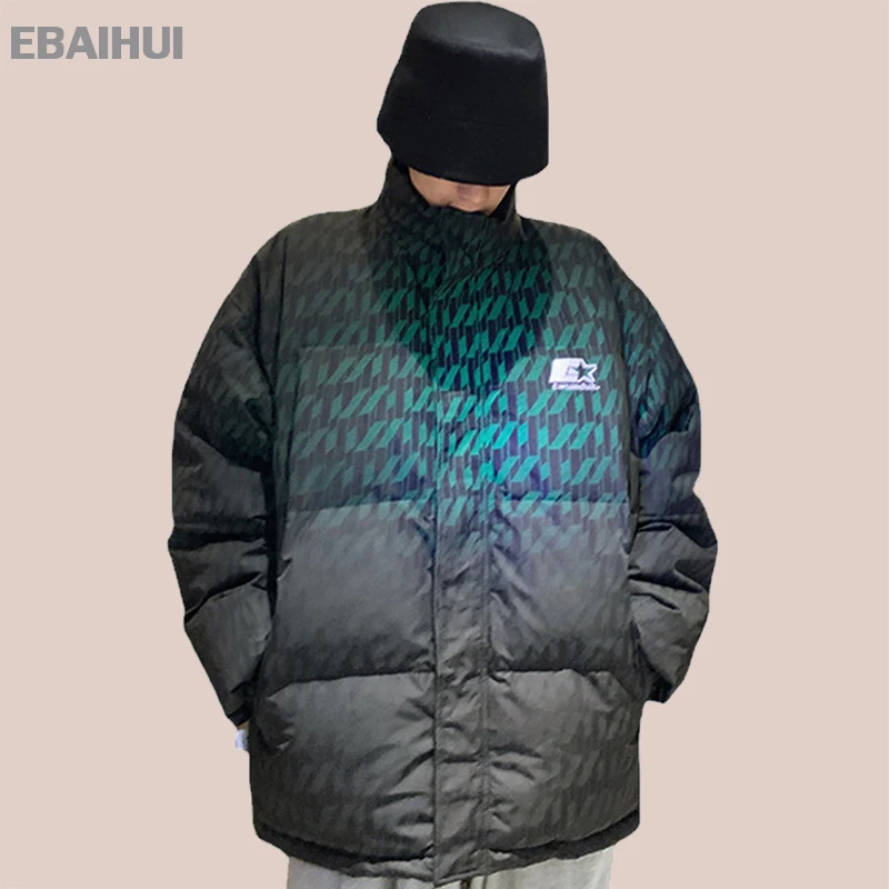 

EBAIHUI Men's Reflective Graphic Cotton Coat Loose Reflect Light Long Sleeve Coats Winter Padded Thick Warm Jackets