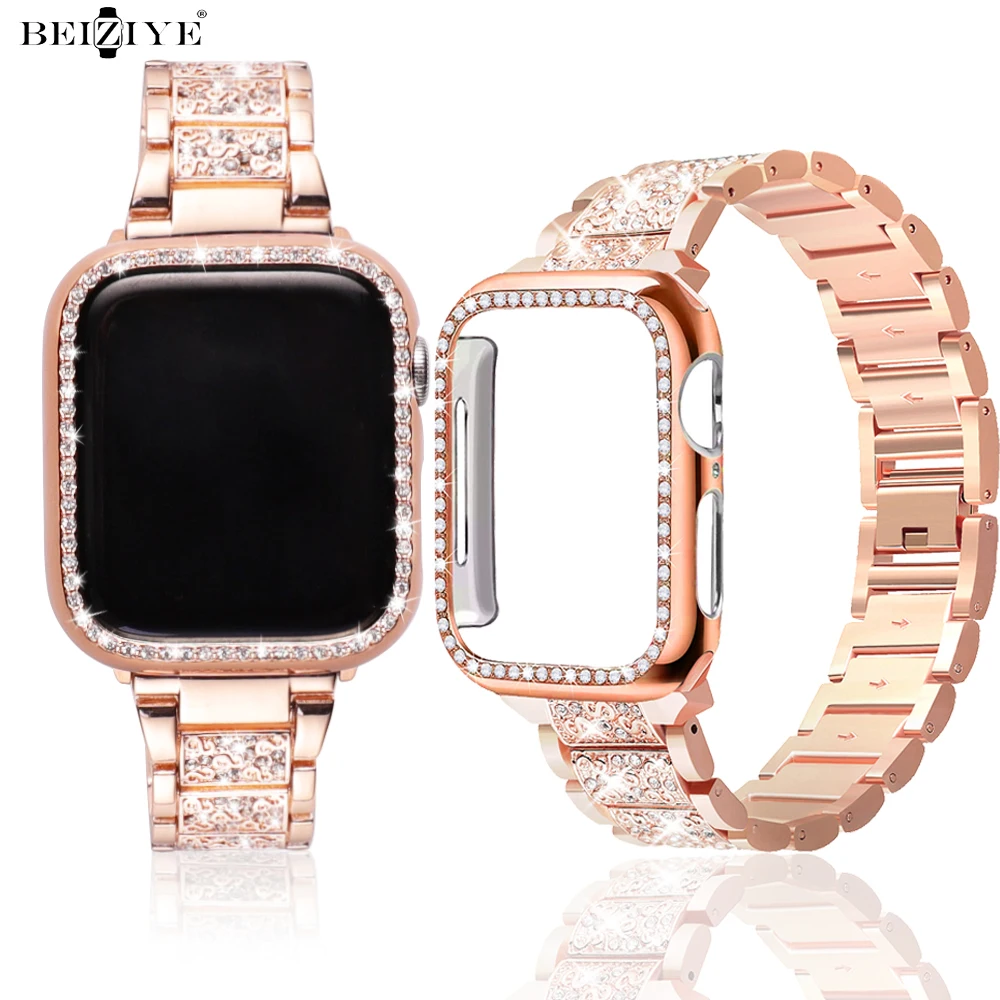 Metal Diamond Strap+Case for Apple Watch Ultra 8 7 6 5 Band Rhinestone 40mm 44mm iWatch 41mm 45mm 49mm Stainless Steel Bracelet