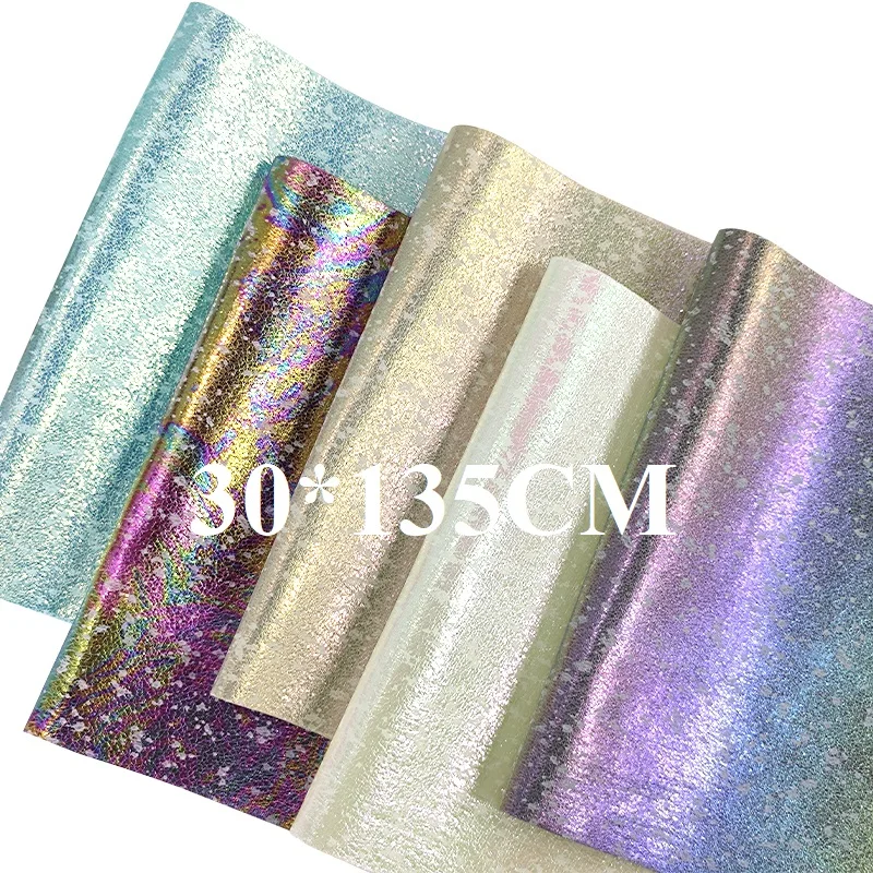 

Holographic Laser Faux Leather Fabric Sheets Iridescent Burst Crack Dots Printed Leatherette for Bows Craft Bags DIY Accessories