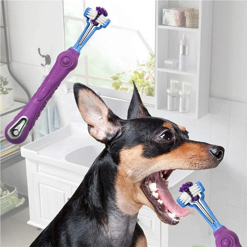 

Three Sided Pet Toothbrush Three-Head Multi-angle Toothbrush Cleaning Dog Cat Brush Bad Breath Teeth Care Tool