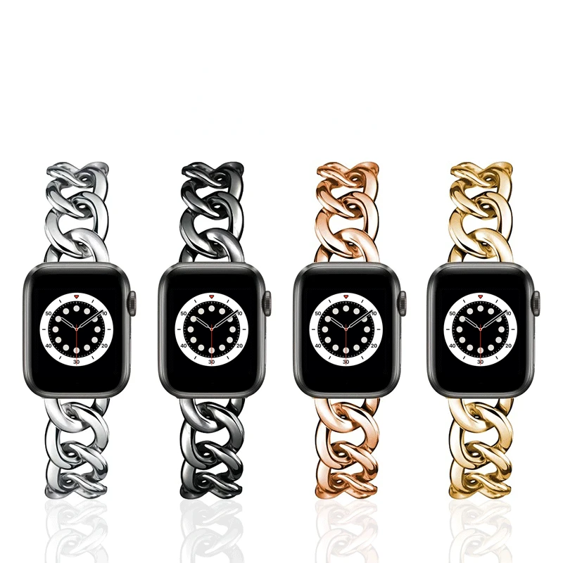

For Apple Watch Fashion Metal Stainless Steel Single Circle Denim Chain iWatch Metal Watchband 41/45mm 40/44mm 38/42mm