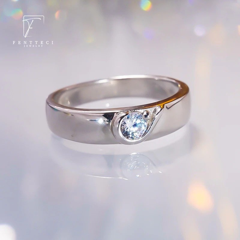 FENTTECI High Carbon Diamond Ring S925 Sterling Silver Platinum Plated Couple Ring For Lovers Men And Women Engagement Ring Gift