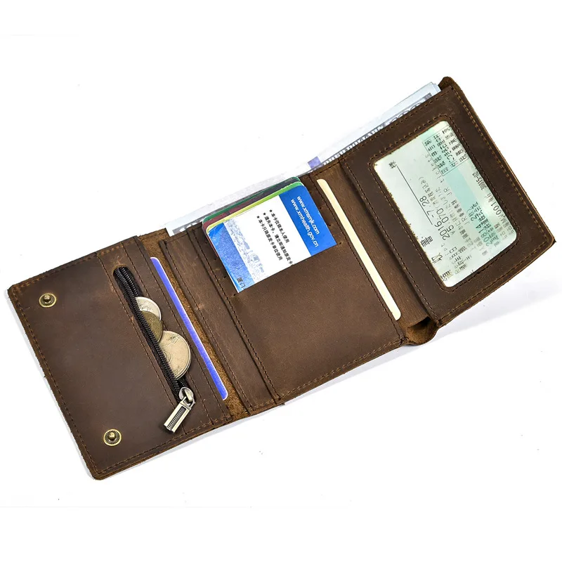 

Brown Short Men's Luxury Business Foldable Wallet Coin Purses Photo Credit Card Rfid Holder Leather Billfold Money Vintage Bag