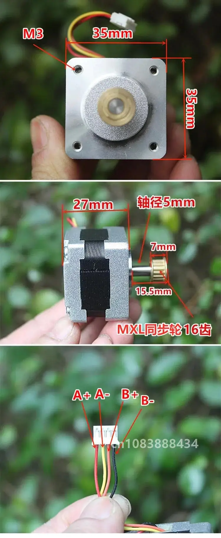 14H33HM NEMA 14 Мини 35 мм Гибридный шаговый двигатель 2-фазный 4-проводной 5 вал шкива для