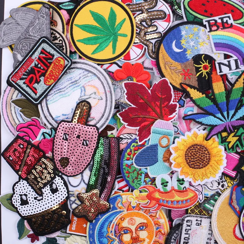 

30pcs Random Leaf Flowers Patches for Kid's Clothing Cartoon Cute Animals Sewing Iron on Letters Embroidered Patches on Clothes