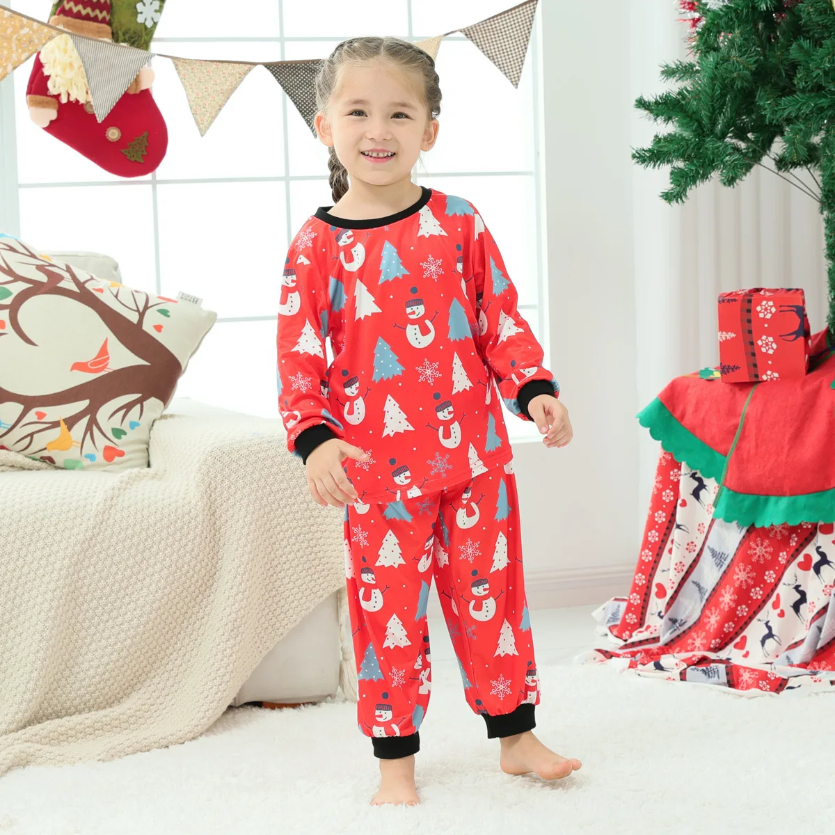 Xmas Family Matching Pajamas 2022 New Christmas Tree Snowman Full Body Print Dad, Mommy and Me Christmas Suit Pajamas images - 6