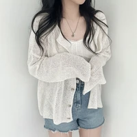 boring honey chic be all match crop top knitted sunscreen clothes cardigan tops women single breasted loose and comfortable tops