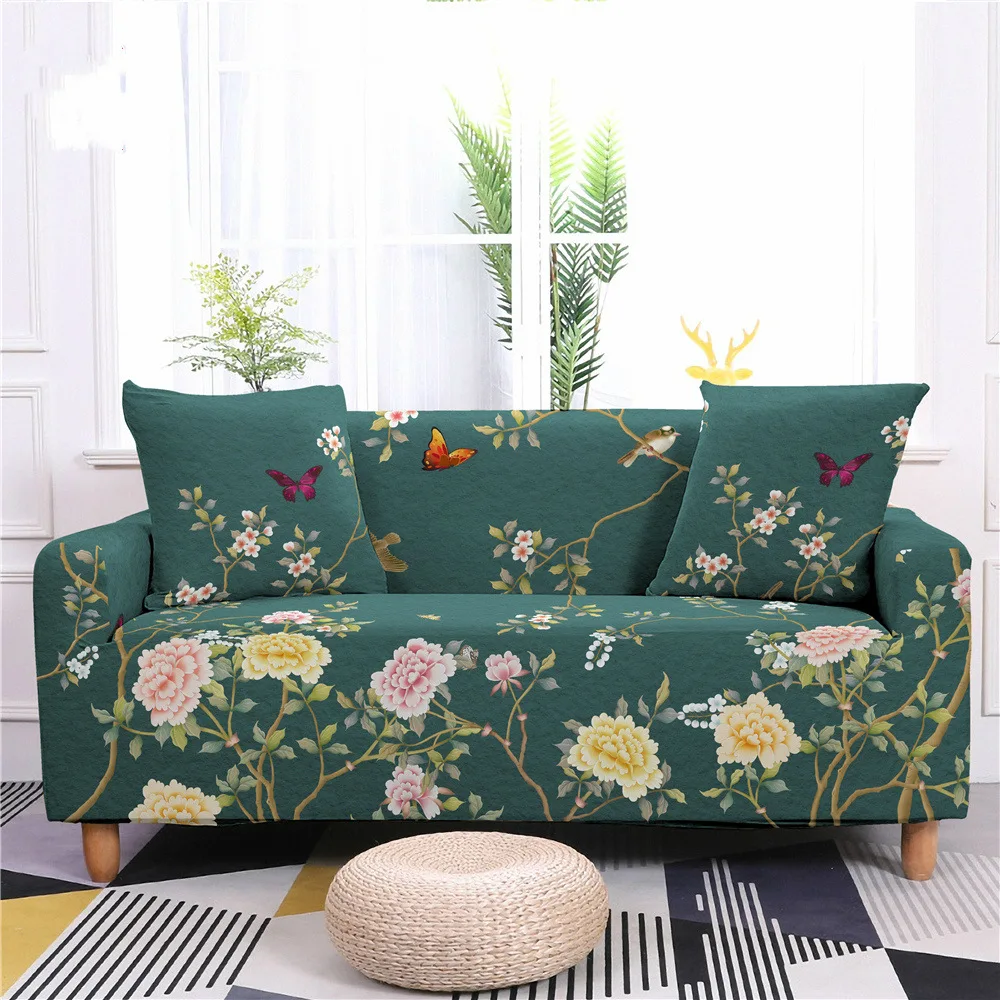 

3D Tropical Plants Pattern Sofa Cover Spandex Stretch All-inclusive Sofa Chaise Cover Lounge Corner Sofa Cover for Living Room