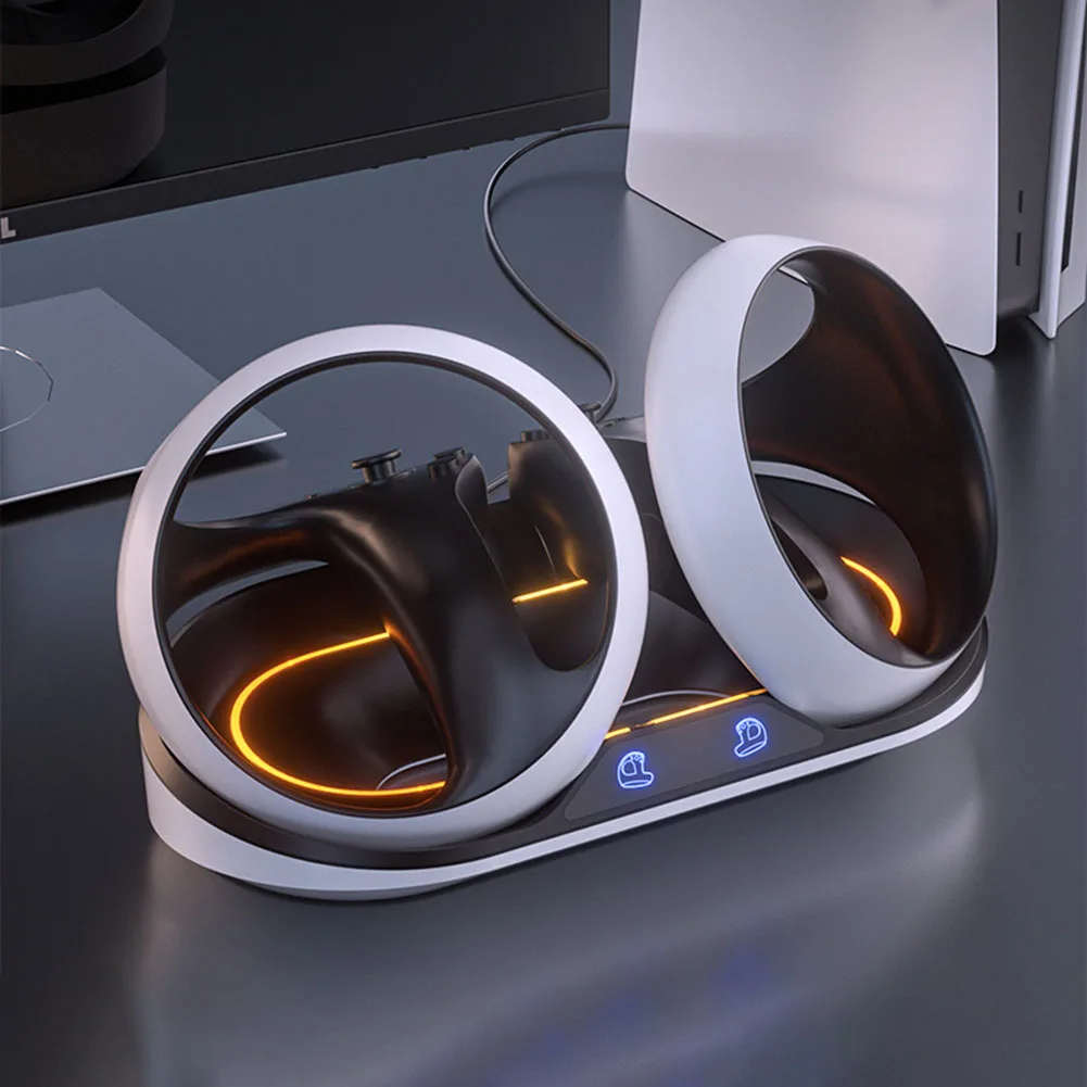

Charging Dock with RGB Light VR Eyeglass Dual Charging Stand Fall Prevention Antifriction for PS5 VR2 VR Glasses Accessories