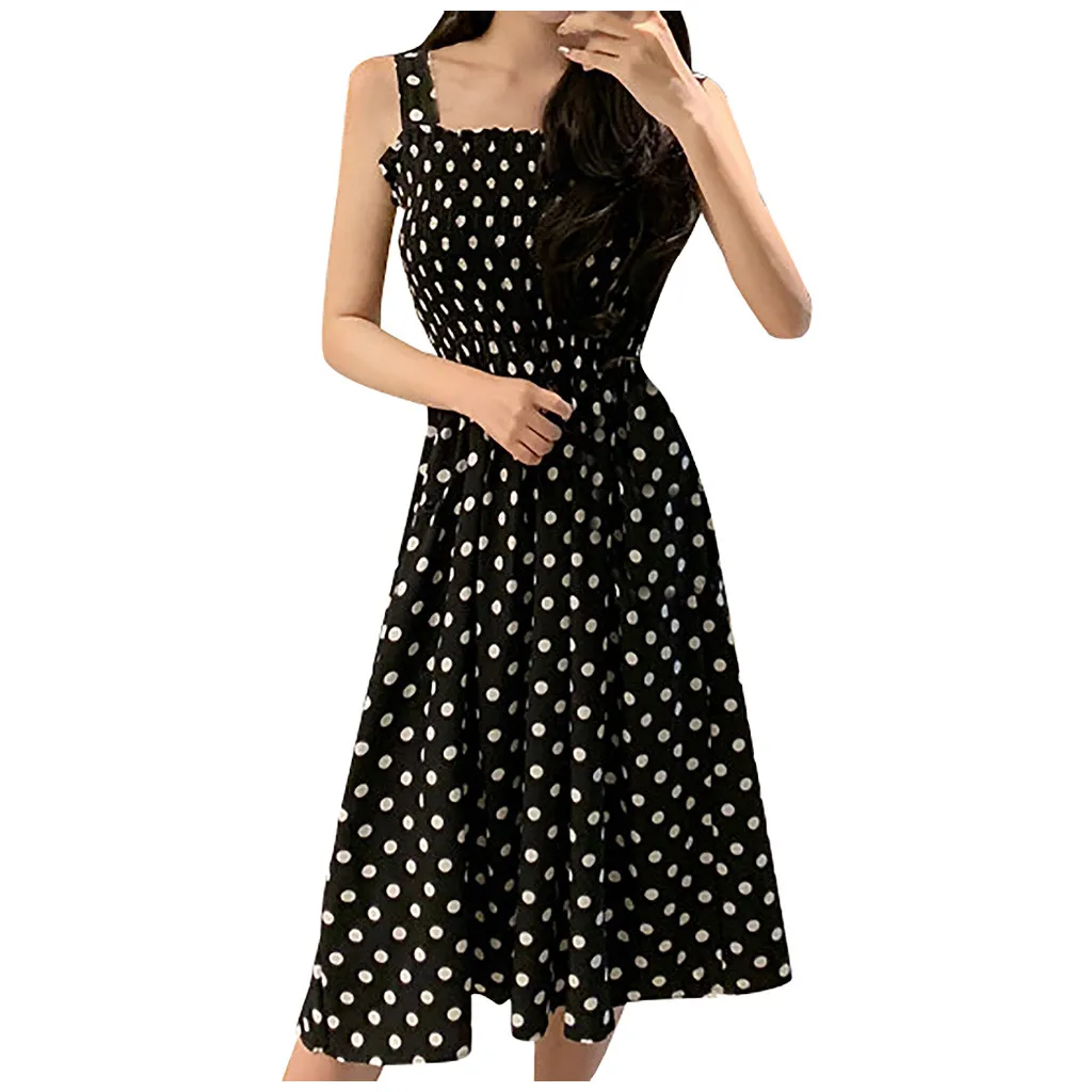 

Fashion Women Loose Sleeveless Polka Dot Shoulder Plus Size Casual Dress Formal Occasion Dresses Y2k Loose Evening Dress