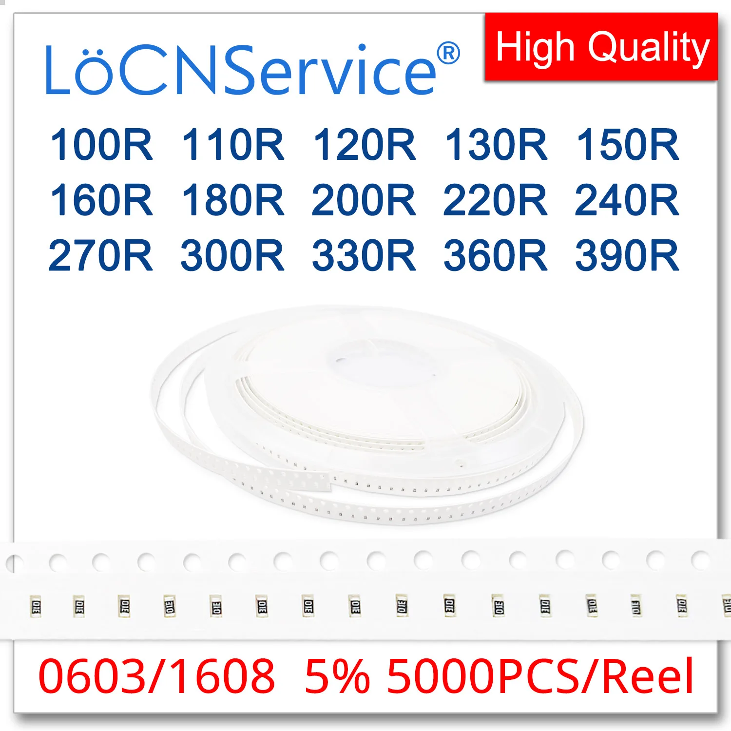 LoCNService 0603 J 5% 5000 шт. 100R 110R 120R 130R 150R 160R 180R 200R 220R 240R 270R 300R 330R 360R 390R smd 1608 резистор Ом |