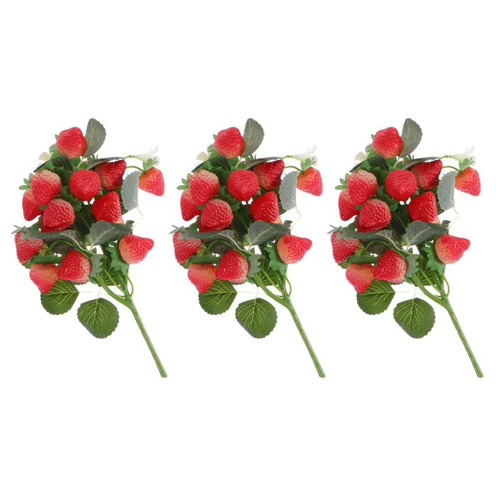 

3 Pcs Simulated Strawberry Festival Decor Branches DIY Artificial Wedding Bouquet Fake Bunch Adorn Pvc Ornament Stem