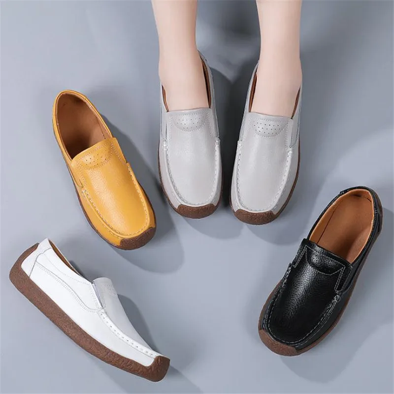 

Women Flats Shoes Cow Leather Shallow Fashion Loafers Shoes For Females Sewing Ballet Flats Moccasins Soft Loafers Shoes