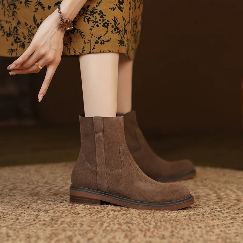 FEDONAS/2022 Сезон осень-зима Женские ботильоны из комбинированной замши Женская