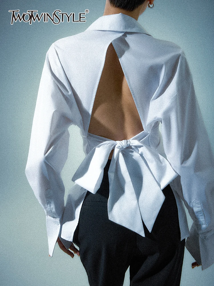 Женская блузка с длинным рукавом TWOTWIN однобортная рубашка составного кроя