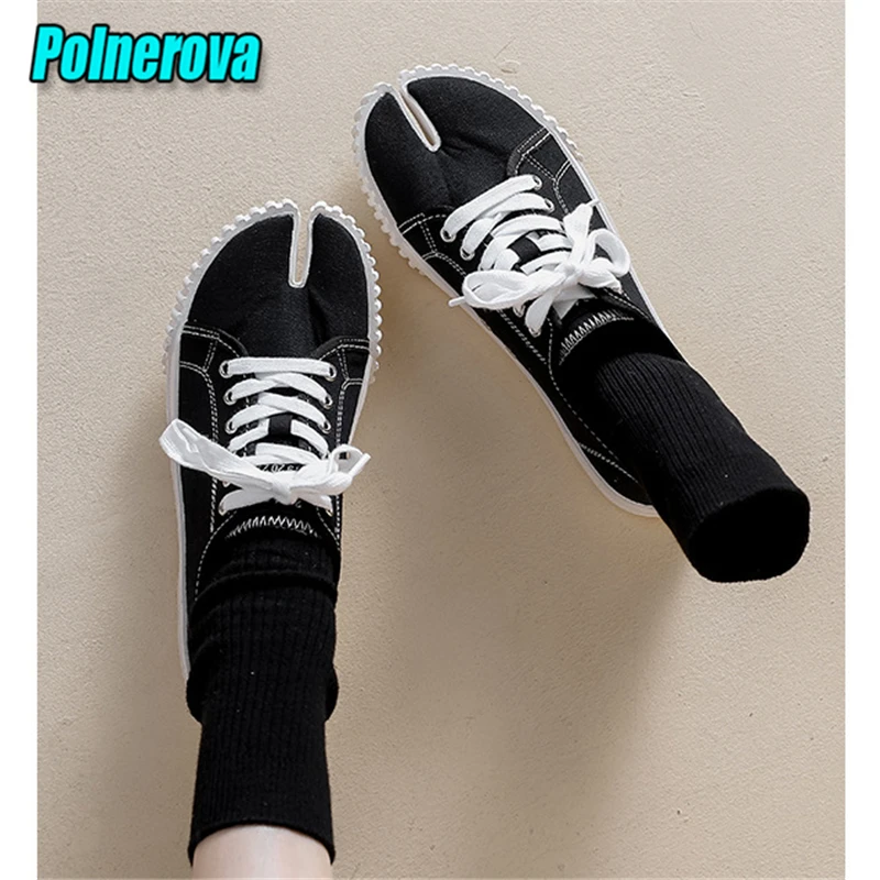 Женская парусиновая обувь таби повседневная на плоской подошве со шнуровкой и