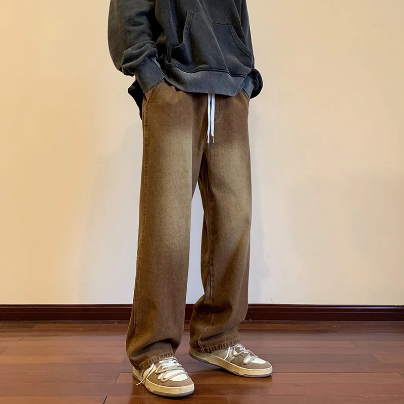 Brown Blue Black Baggy Jeans Men Fashion Retro Pocket Cargo Jeans Mens Streetwear Hip Hop Loose Straight Denim Trousers Men