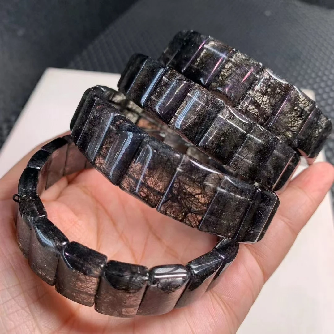 Натуральный черный рутилированный кварц прозрачные прямоугольные бусины