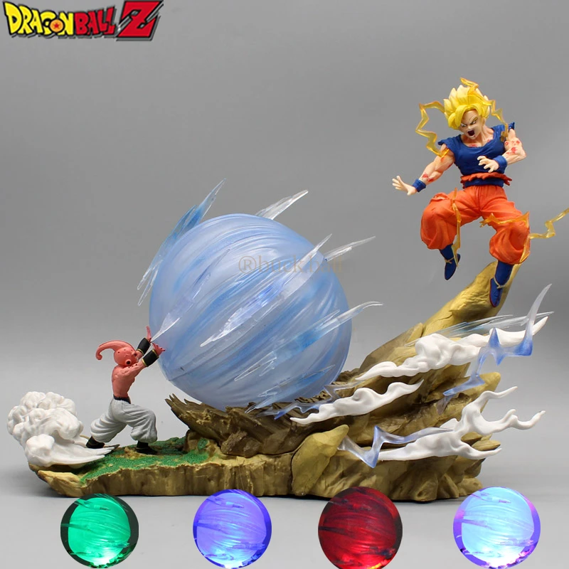 

20cm Dragon Ball Anime Figure Gk Majin Buu Vs Goku With Light Action Figures Pvc Model Doll Collectible Ornament Toys Gifts