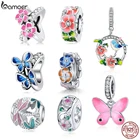 Bamoer, серебро 925 пробы, Цветные Птицы, цветы, листья, CZ, подвеска, весна, шарм, подходит для оригинального браслета, ювелирные аксессуары, сделай сам