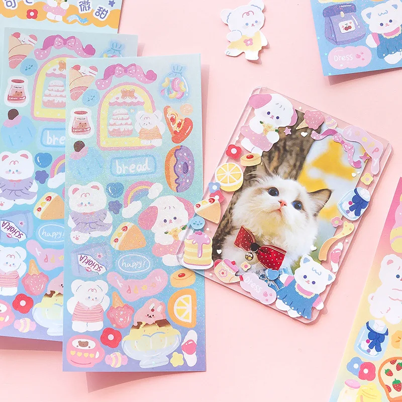 

2 Sheets Kawaii Cartoon Bear Stickers for Journaling Decorative Scrapbooking Material Collage DIY Card Photos