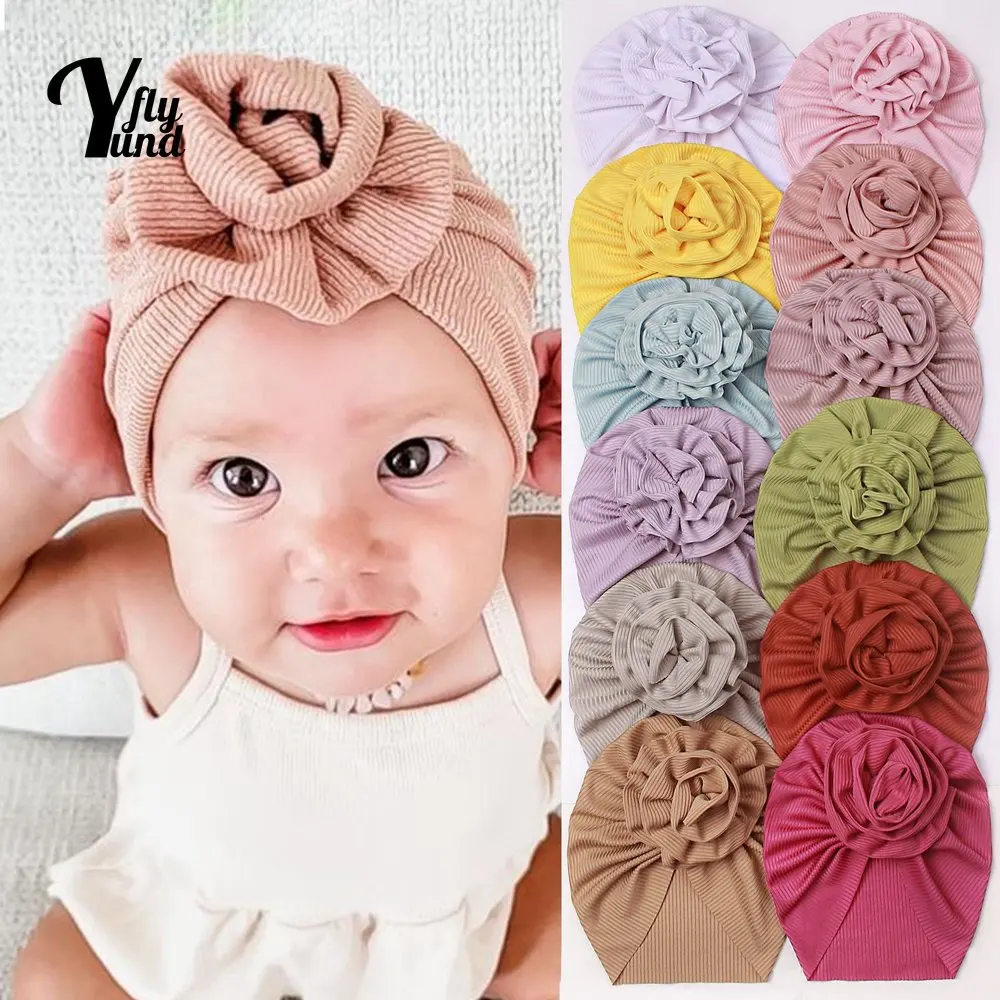 

Yundfly Cute Baby Girls Stripe Flower Hat Newborn Infant Turban Caps Toddler Kids Beanies Headwear Photography Props Gifts
