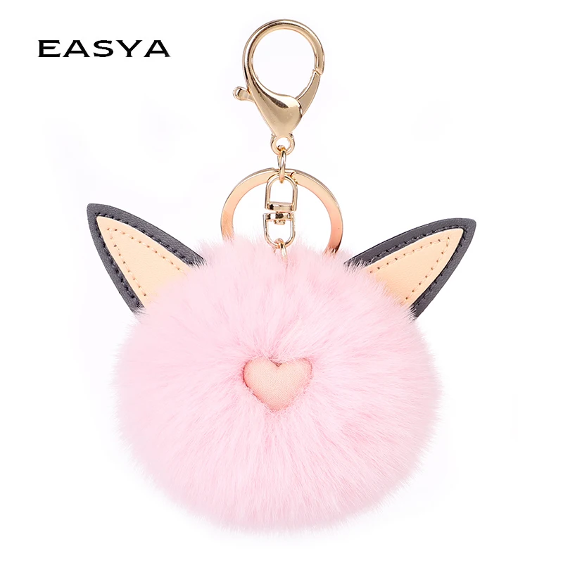 Брелок EASYA с меховым помпоном 7 цветов пушистый шарик милый брелок ушками Женская