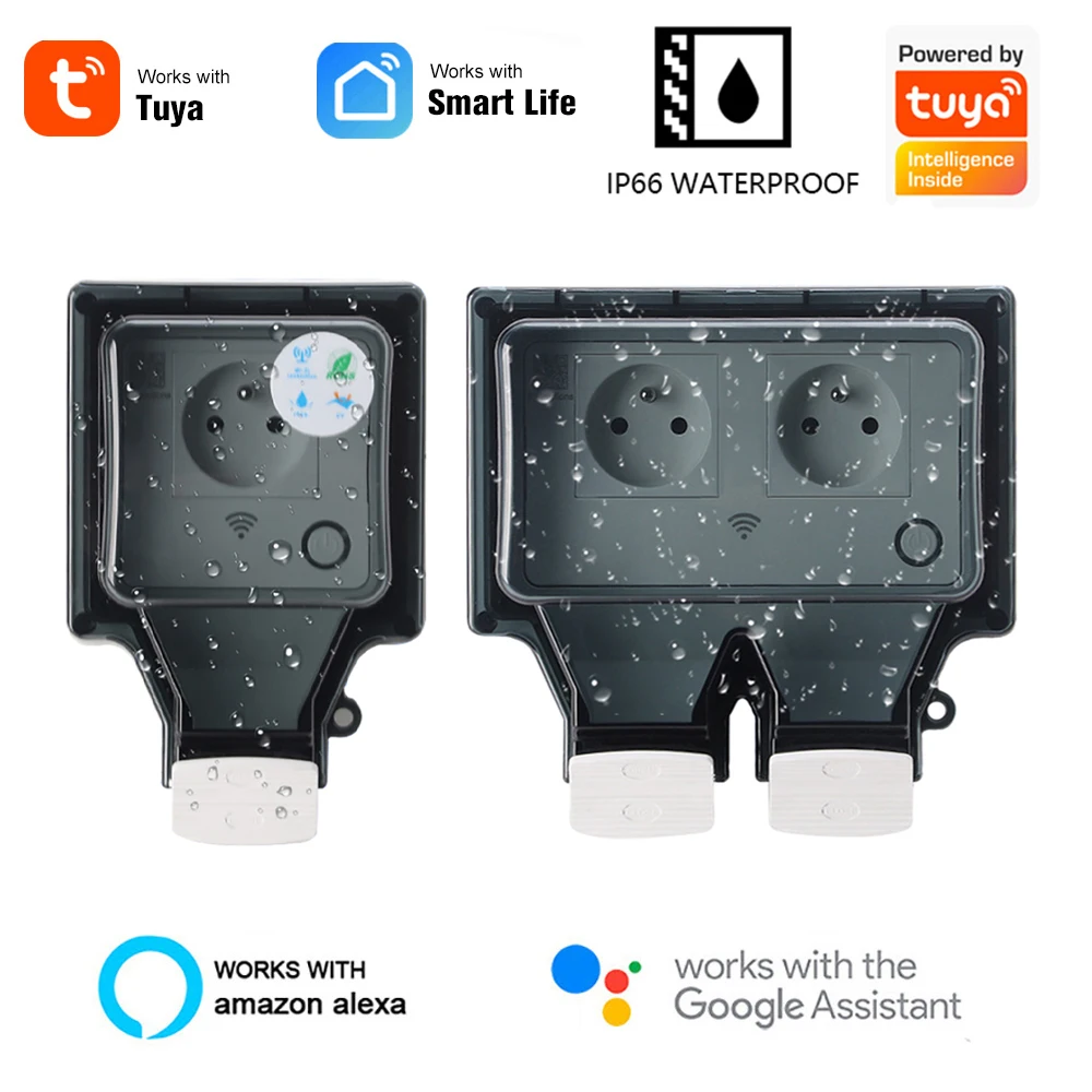 

Tuya Outdoor Electrical Sockets Wall French Single Double Smart Plug IP66 Waterproof Wifi Connected Socket With Timer 220V