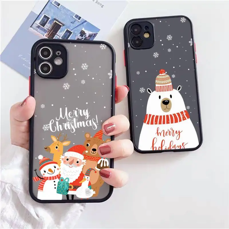 

Merry Christmas New Year Phone Case For iPhone 13 12 11 Mini Pro XR XS Max 7 8 Plus X Matte transparent Back Cover
