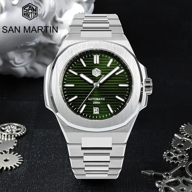 

San Martin 43 мм Роскошные мужские часы для дайвинга из нержавеющей стали 316L классические PT5000 автоматические механические сапфировые 20 ATM BGW-9
