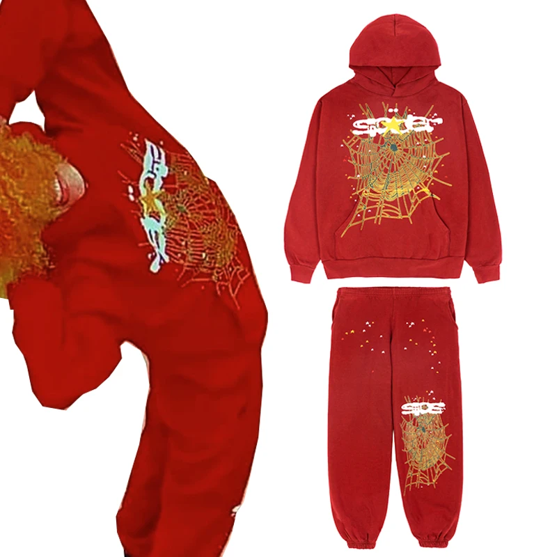 

Young Thug Oversized Spiderweb Hoodies Red Sp5der 555555 Pullover Men Women