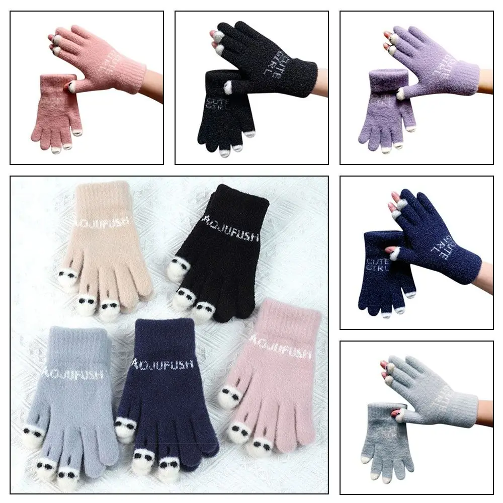 

Men Women Autumn Winter Thick Plush Full Finger Mittens Touch Screen Gloves Knitted Wool Mitts Sport Cycling Gloves