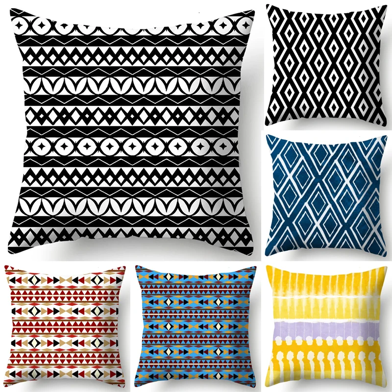 

Geometric Pattern Pillowcase Colorful Square Sofa Pillowcase Striped Plaid Cushion Covers Car Bedroom