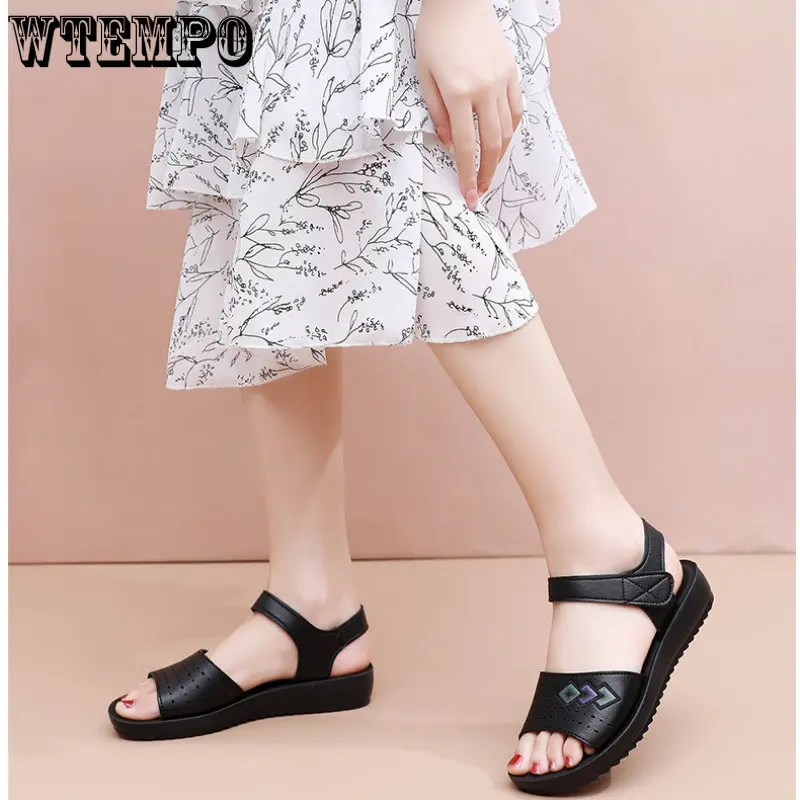 WTEMPO Women Sandals Summer Soft Bottom Comfortable Non-slip Sandals Fashion Femme Casual Platform Shoe Mother Sandales