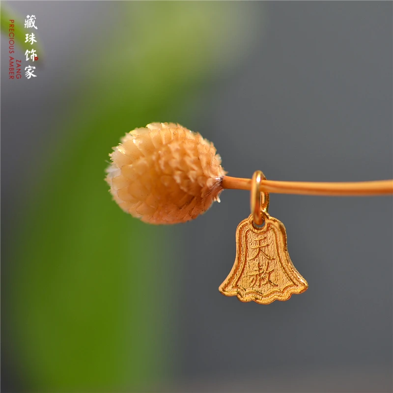 Tibetan Beading Pure Gold Carved Sky Amnes No-Matter Card Bracelet Pendant Accessories DIY Plain
