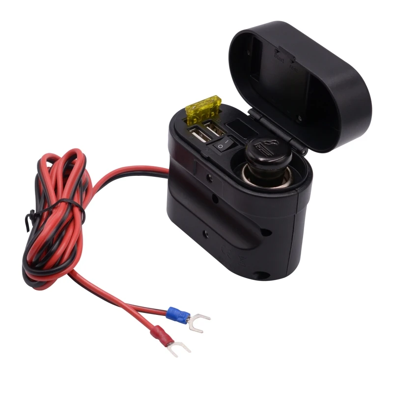 

Motorcycle Cigarette Lighter Socket Dual USB Quick Charger Voltage Voltmeter