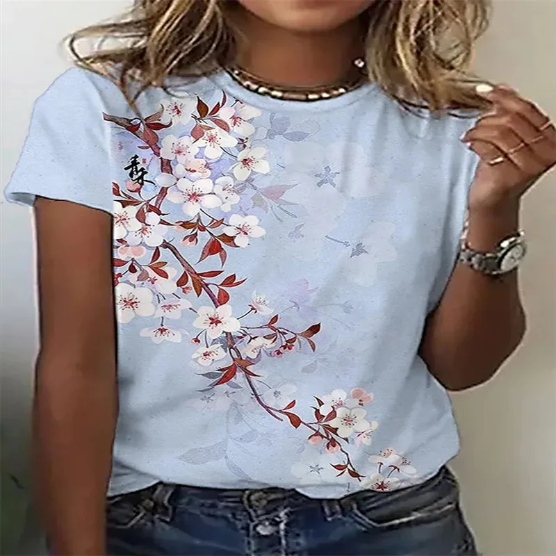 

New Summer Ladies Floral Fashion 3DT Shirts Printed Polyester Fabric Breathable Comfortable Women Street Outdoor Tops