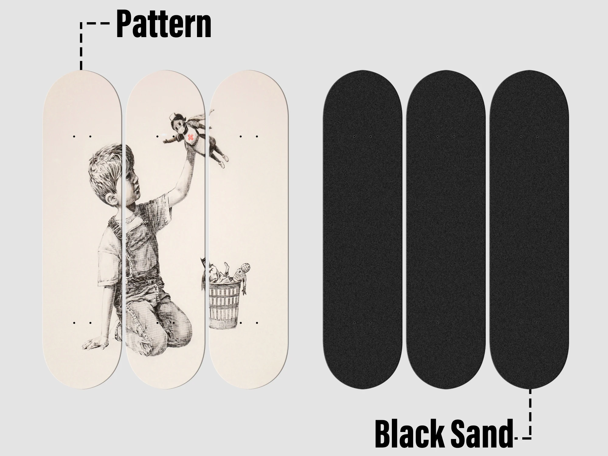 Фото Набор из 3 настенных панно Banksy Skateboard: Профессиональные настенные декоративные панели в стиле поп-арт для баров, клубов и игровых комнат №5