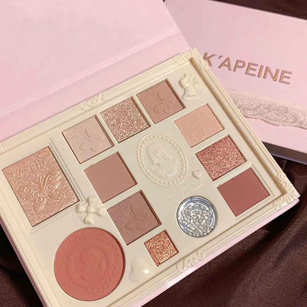 

12 цветов нежные кружевные тисненые тени для век пластина Румяна водостойкая стойкая отделка цельный без Нахлыста пудра Макияж