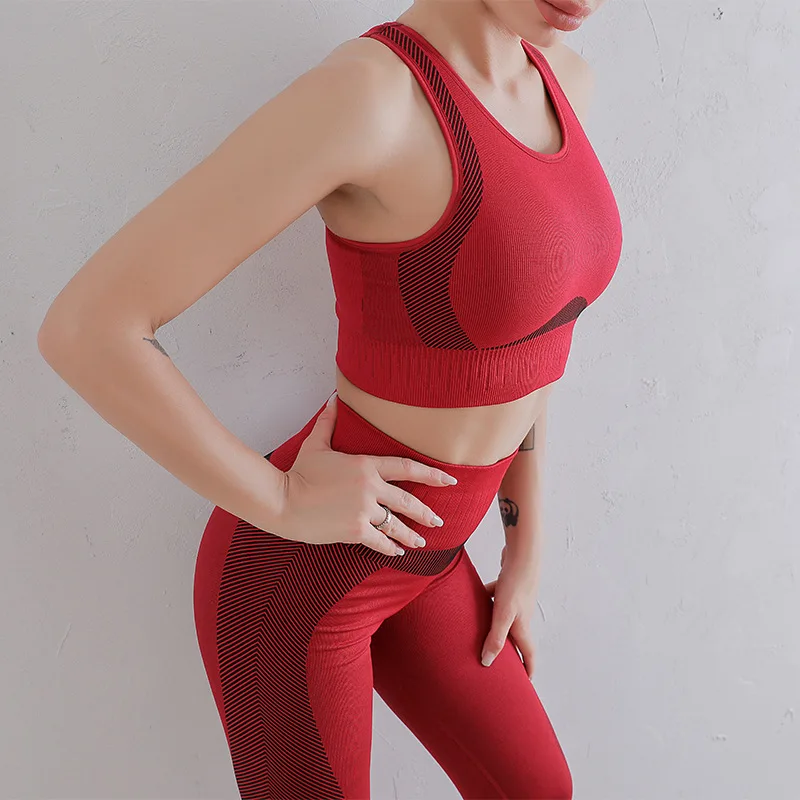 2PCS Seamless Women Yoga Set Workout Sportswear Running Gym Clothes Fitness Sport Bra Crop Top High Waist Leggings Sports Suits