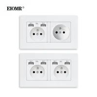 EIOMR French Standard USB Socket 16A Double Outlet Flame Retardant PC Panel AC 110~250V 146mm*86mm Wall USB Electrical Sockets