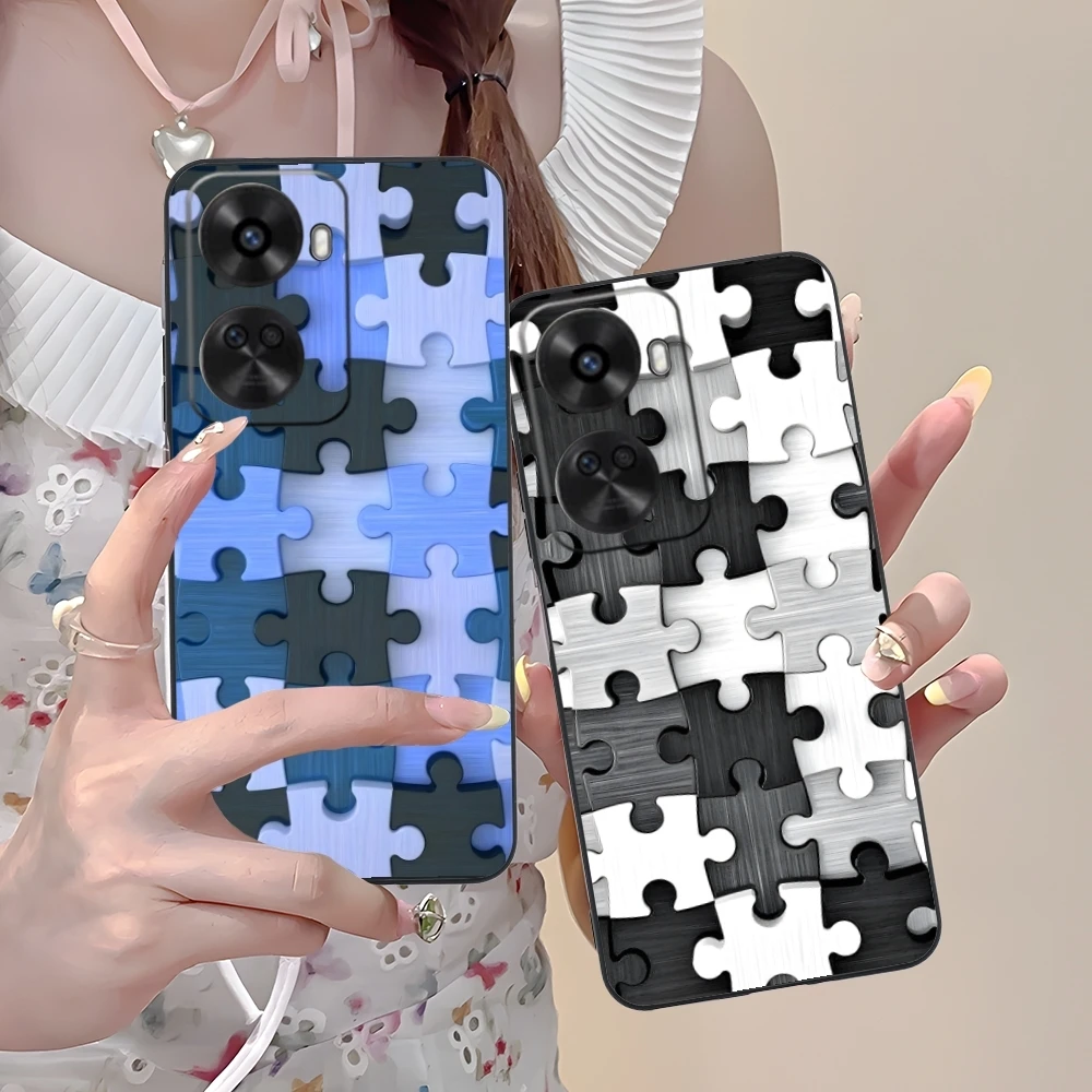 Puzzle Pretty Fashion Mobile Cell Phone Case for Huawei Nova 12 11 10 9 8 7 Pro SE 5G Black Soft Cover Shell