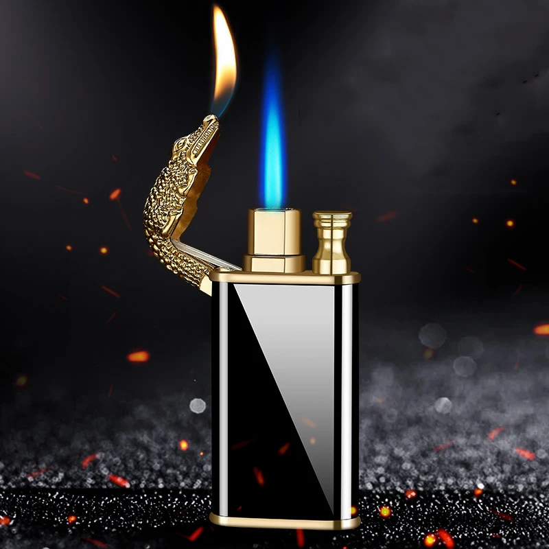 Новинка 2022 креативная Зажигалка под крокодила с двойным огнем металлическая